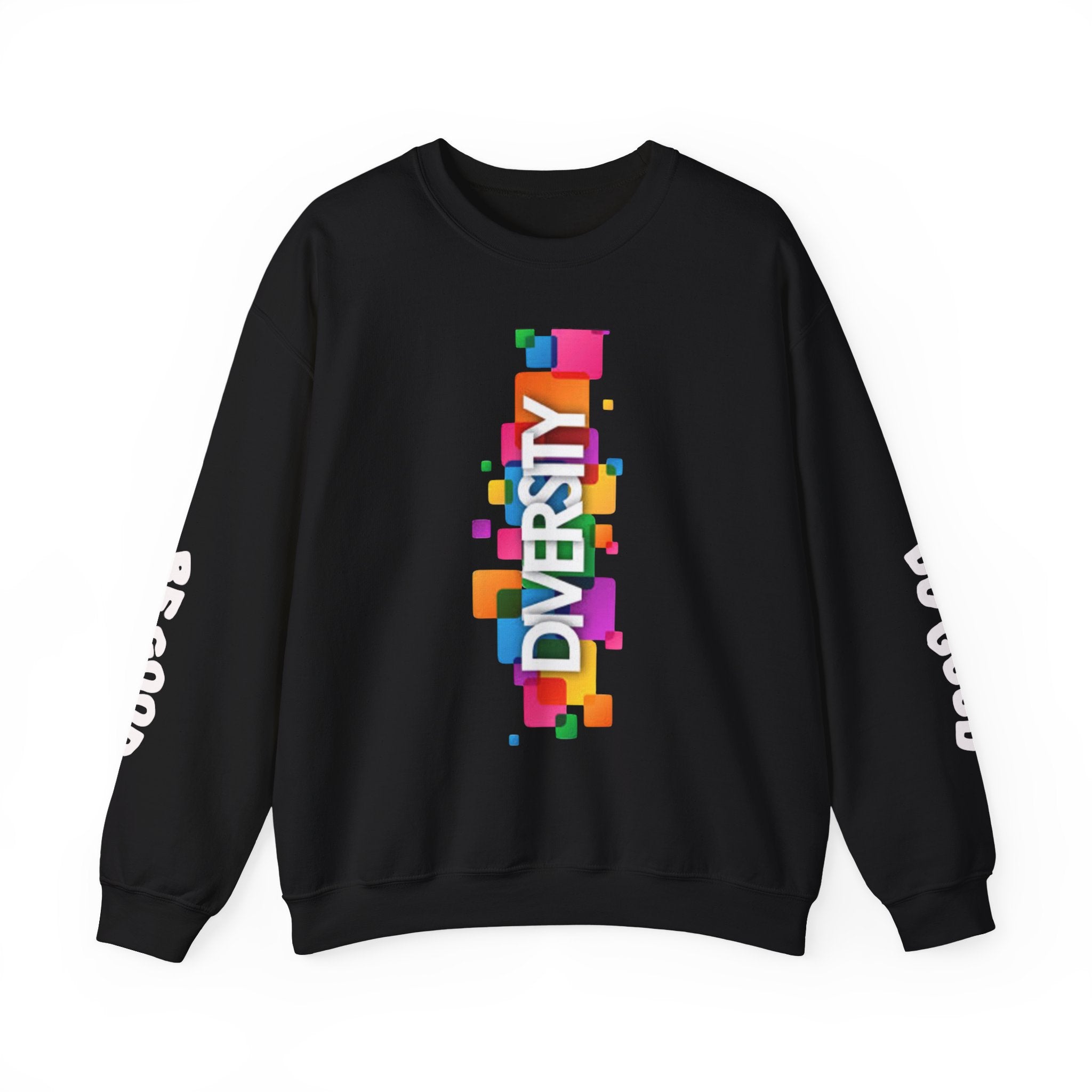 Diversity Crewneck Sweatshirt — Colorful Vertical "DIVERSITY" Pride Graphic