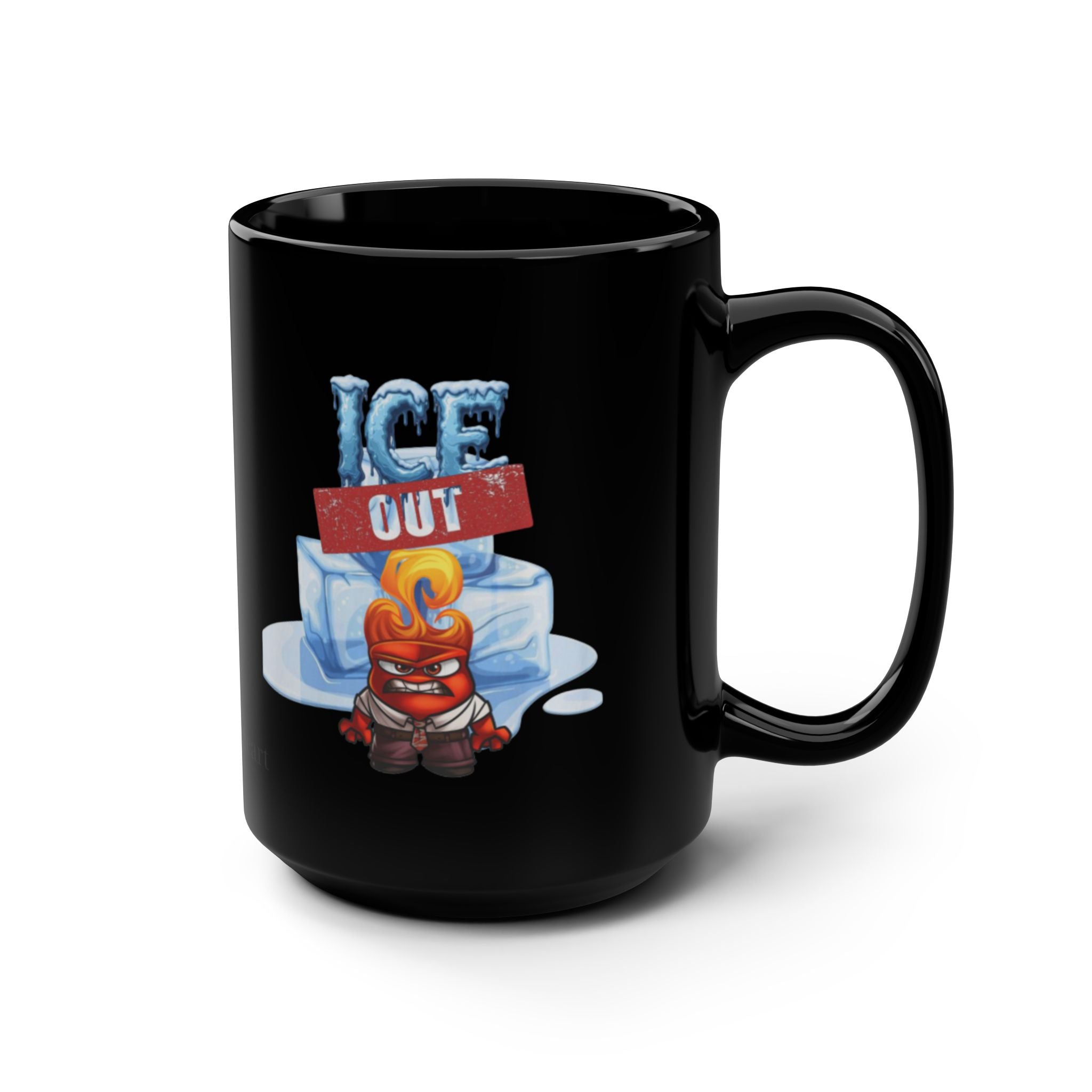 Black 15oz Mug — "Ice Out" Funny Hot Sauce Character Coffee Cup