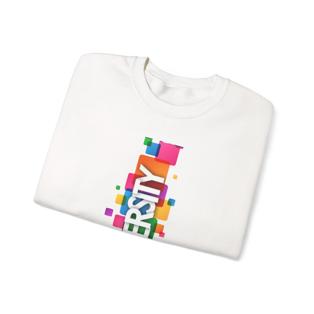 Diversity Crewneck Sweatshirt — Colorful Vertical "DIVERSITY" Pride Graphic