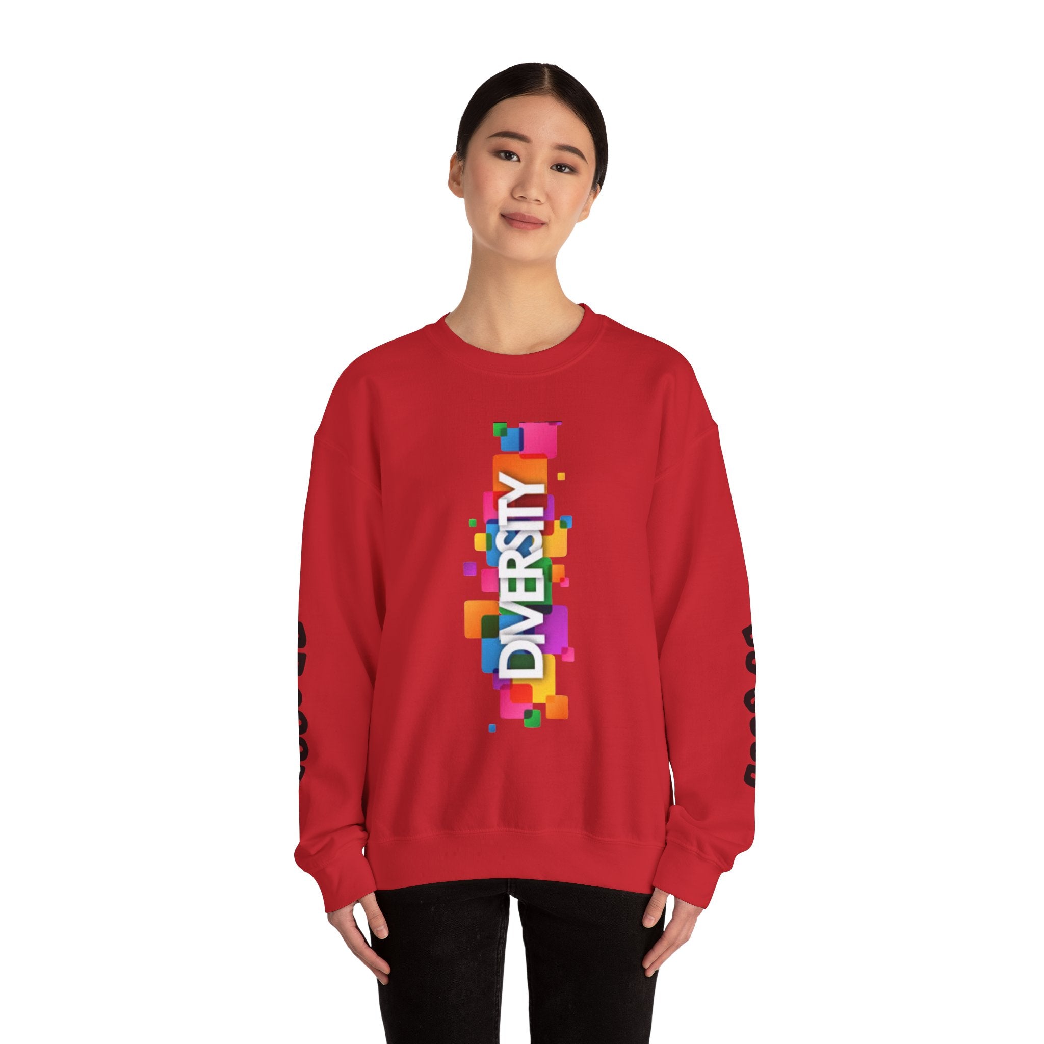 Diversity Crewneck Sweatshirt — Colorful Vertical "DIVERSITY" Pride Graphic