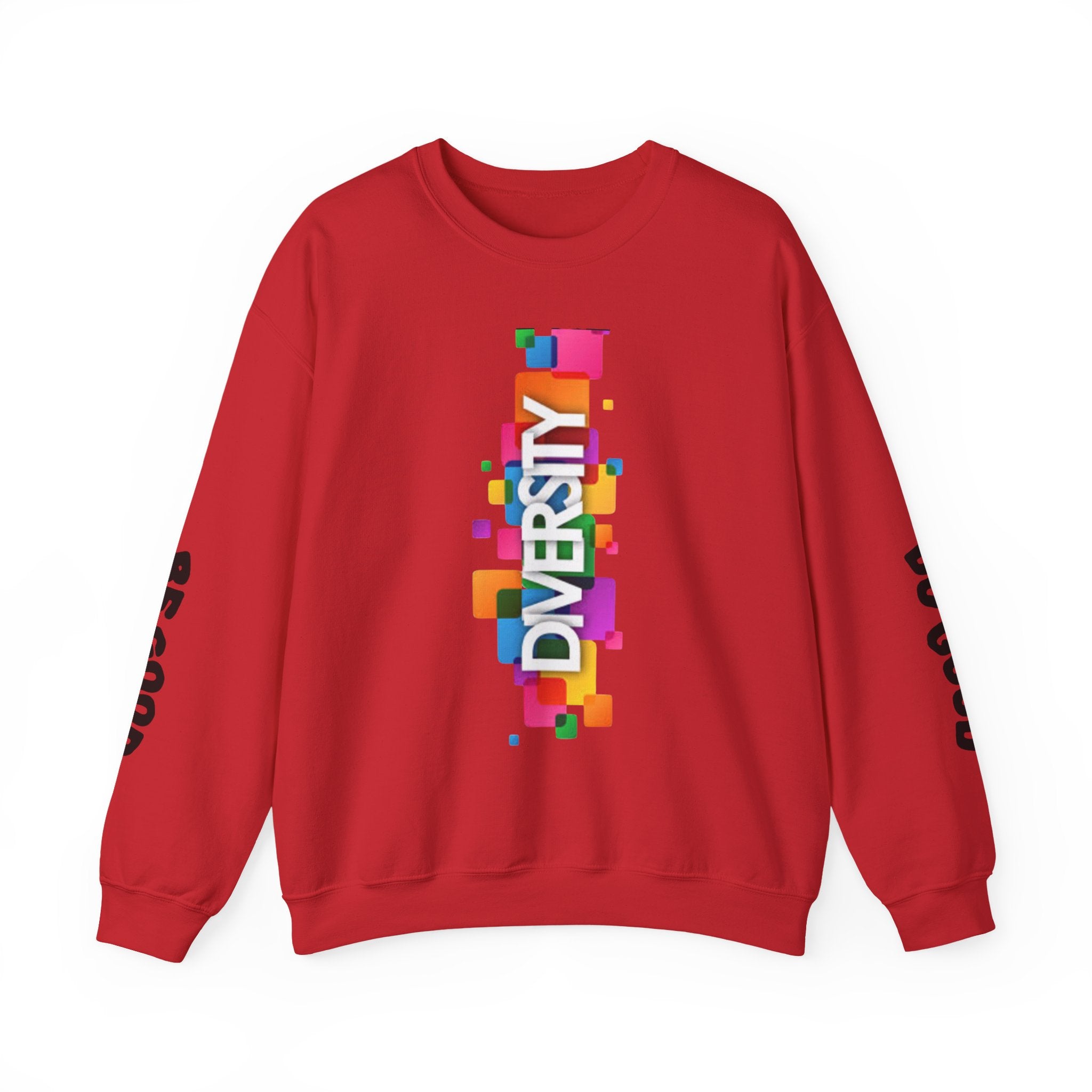 Diversity Crewneck Sweatshirt — Colorful Vertical "DIVERSITY" Pride Graphic