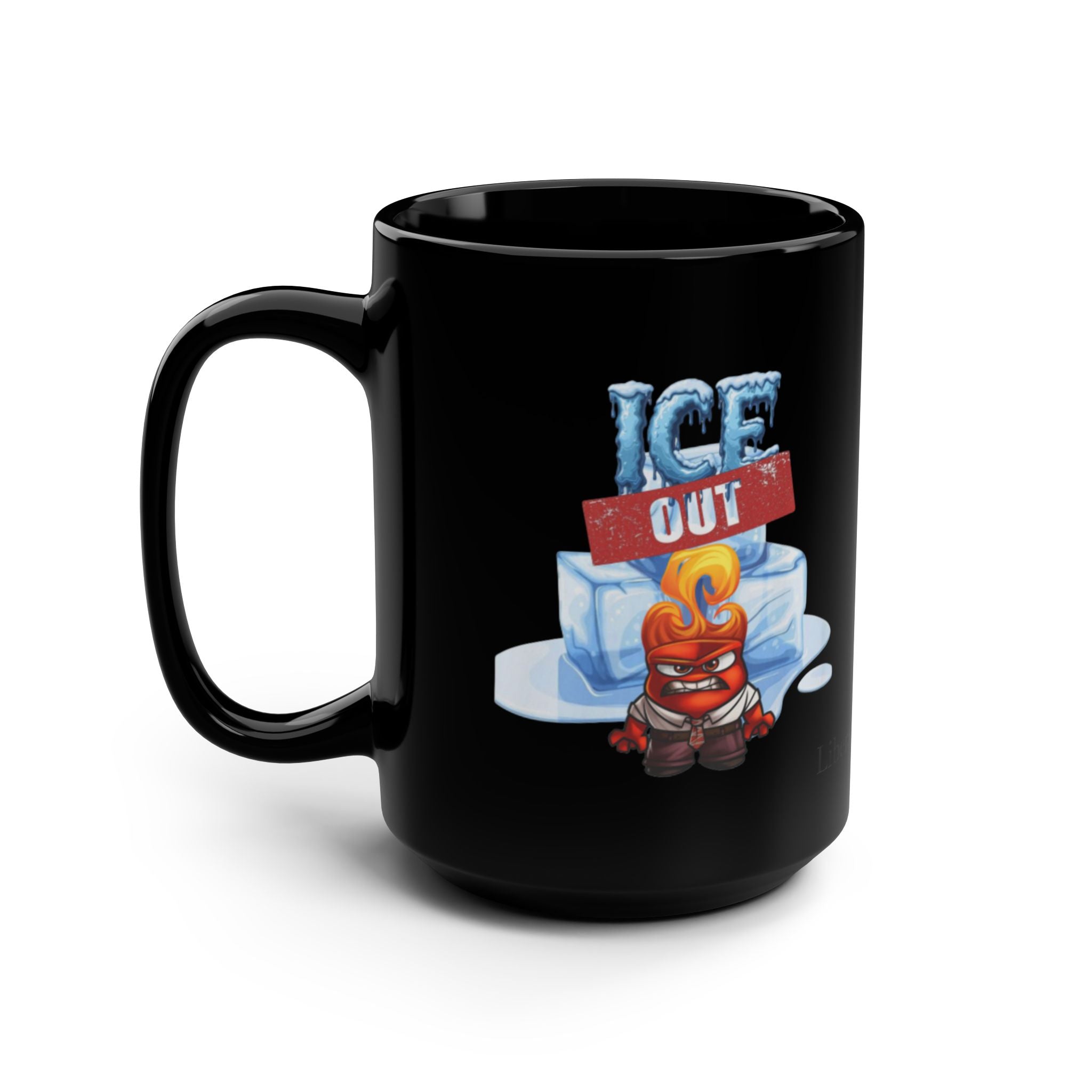 Black 15oz Mug — "Ice Out" Funny Hot Sauce Character Coffee Cup