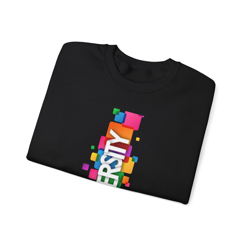 Diversity Crewneck Sweatshirt — Colorful Vertical "DIVERSITY" Pride Graphic