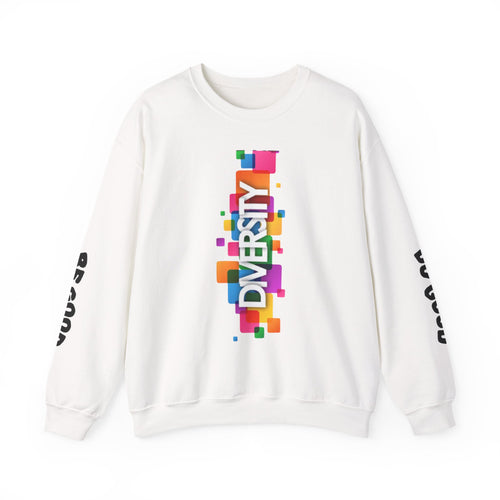 Diversity Crewneck Sweatshirt — Colorful Vertical "DIVERSITY" Pride Graphic