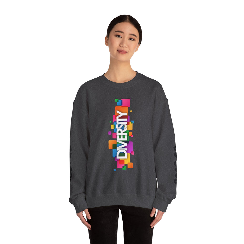Diversity Crewneck Sweatshirt — Colorful Vertical "DIVERSITY" Pride Graphic
