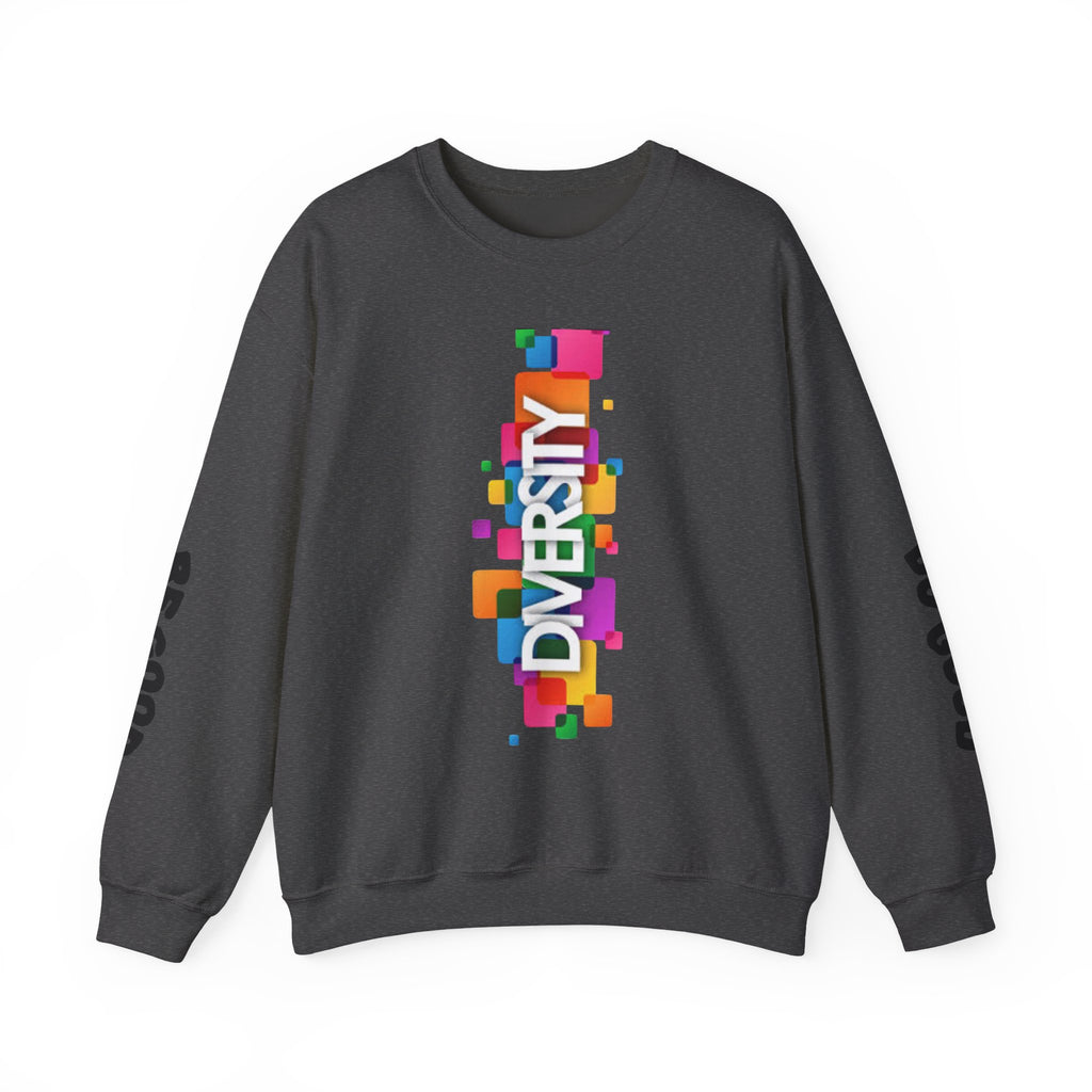 Diversity Crewneck Sweatshirt — Colorful Vertical "DIVERSITY" Pride Graphic