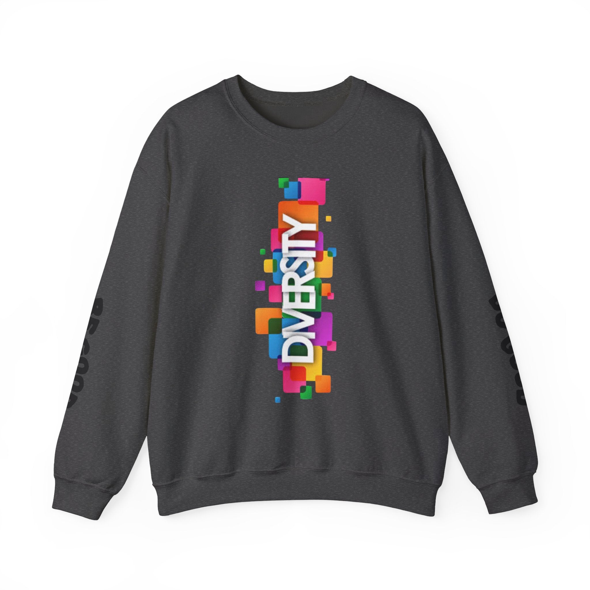 Diversity Crewneck Sweatshirt — Colorful Vertical "DIVERSITY" Pride Graphic
