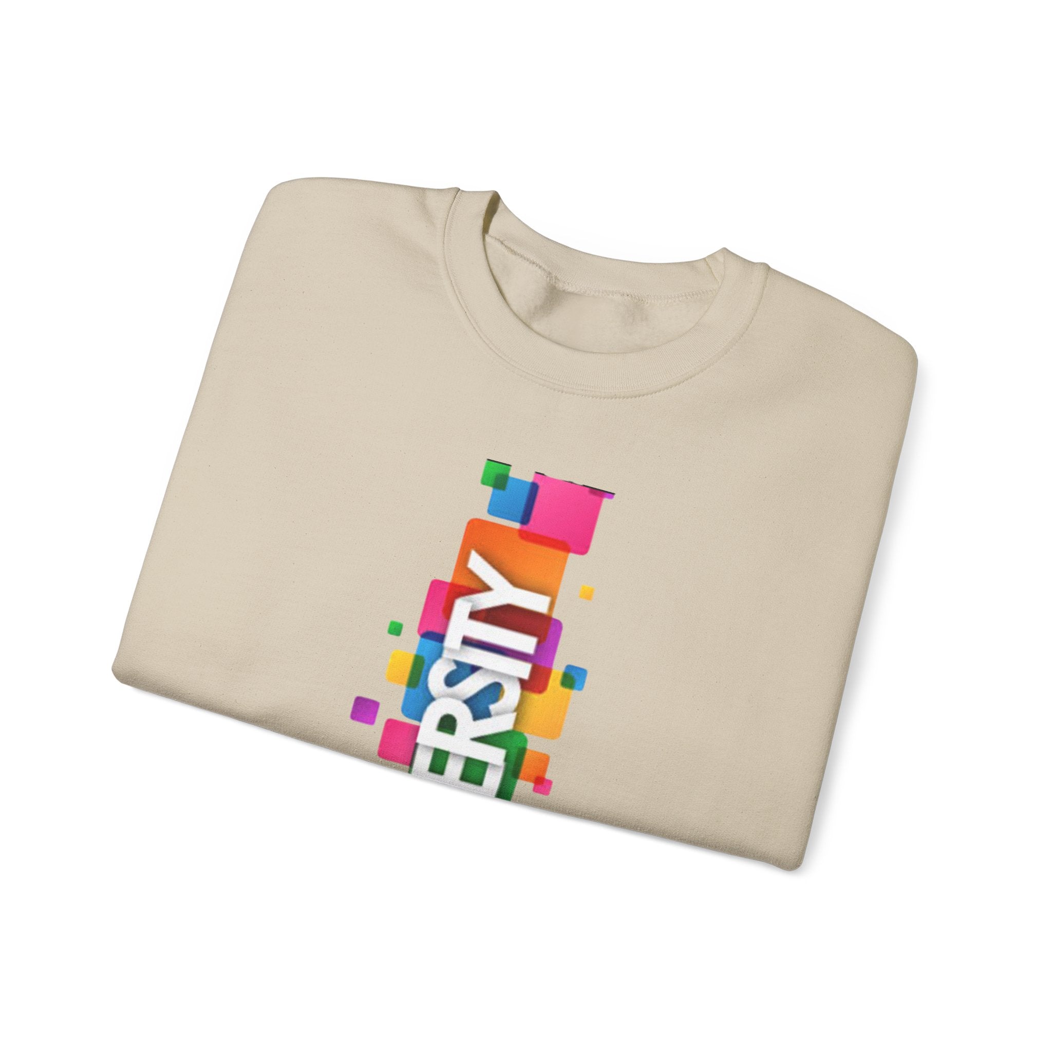 Diversity Crewneck Sweatshirt — Colorful Vertical "DIVERSITY" Pride Graphic
