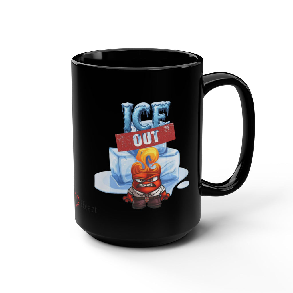 Black 15oz Mug — "Ice Out" Funny Hot Sauce Character Coffee Cup