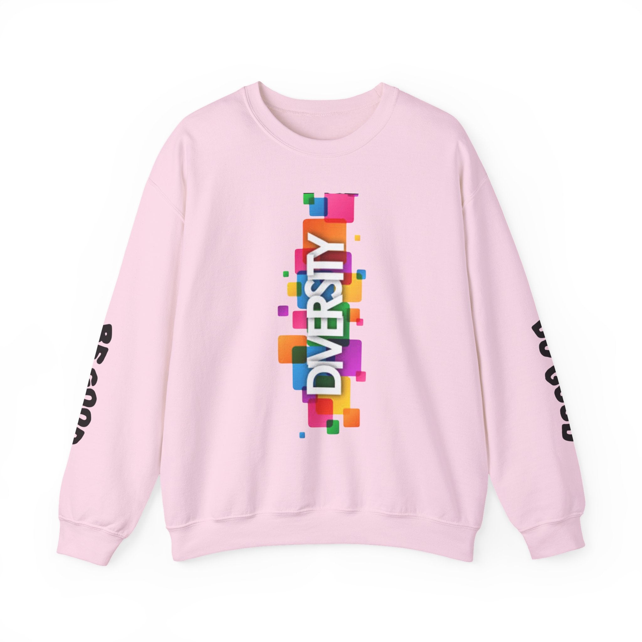 Diversity Crewneck Sweatshirt — Colorful Vertical "DIVERSITY" Pride Graphic
