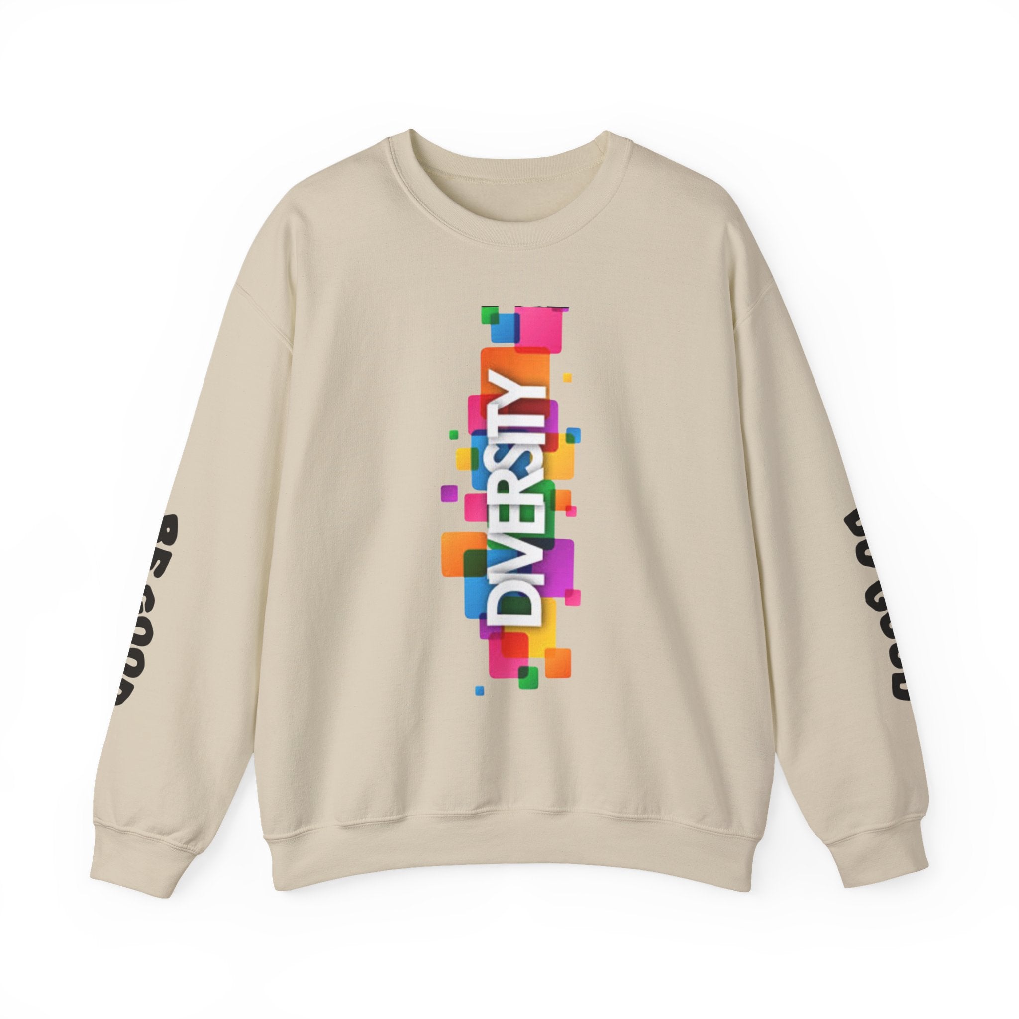 Diversity Crewneck Sweatshirt — Colorful Vertical "DIVERSITY" Pride Graphic