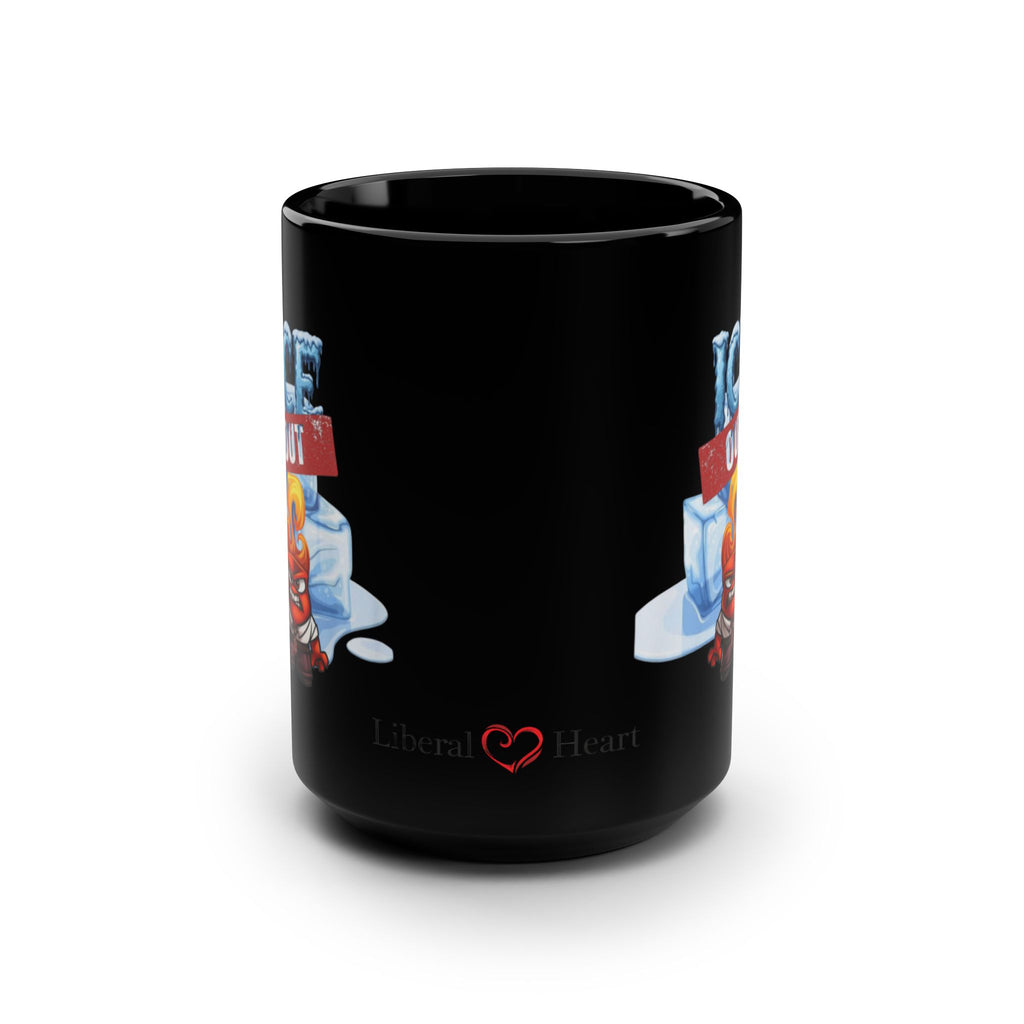 Black 15oz Mug — "Ice Out" Funny Hot Sauce Character Coffee Cup